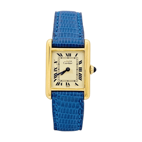 Montre Montre Cartier "Tank Must" argent plaqué or, cuir. 58 Facettes 34339