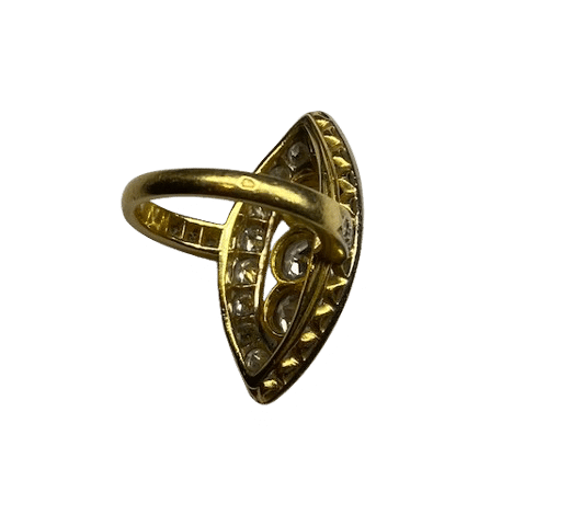 Yellow gold marquise ring with diamonds