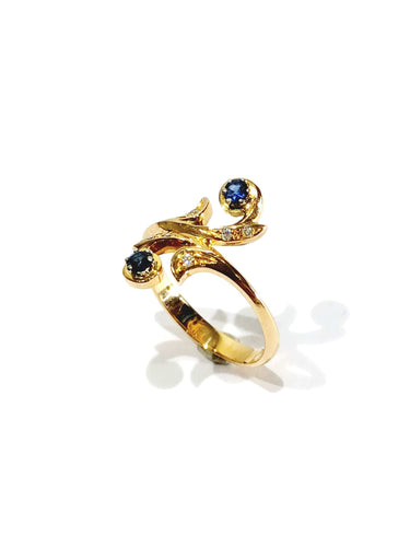 Bague 53 Bague toi et moi en Or, Diamants et Saphirs 58 Facettes