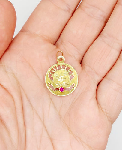 Pendentif Médaille Art Nouveau or jaune, rubis synthétique (circa 1900) 58 Facettes A05836