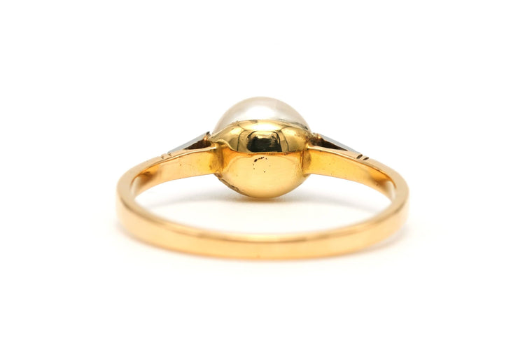 Bague 55 Bague Art Déco en or jaune et blanc, perle et diamants taille rose 58 Facettes 22867