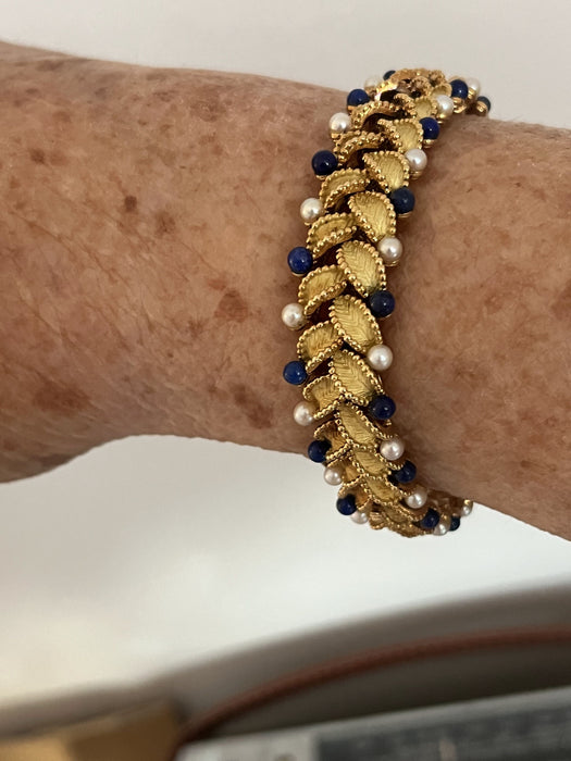 Bracelet Bracelet Articulé Feuillages Or Jaune Perles Lapis Lazuli 58 Facettes LOT 6170