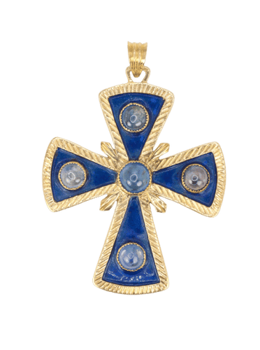 Pendentif Pendentif croix pectorale or jaune émail cabochons de saphirs 58 Facettes 519