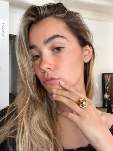 Bague Bague Tank en Or Jaune et Blanc 18 Carats 58 Facettes