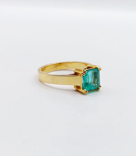 Bague 52.5 Bague solitaire Art déco en or 18k et émeraude 1,20 carat vintage 58 Facettes A06510