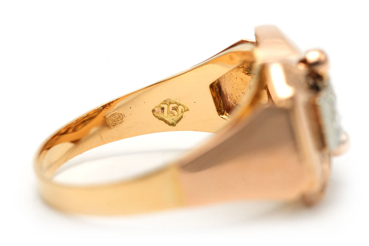 Pierścionek Art Deco żółte złoto diamenty (+- 0,22ct) 