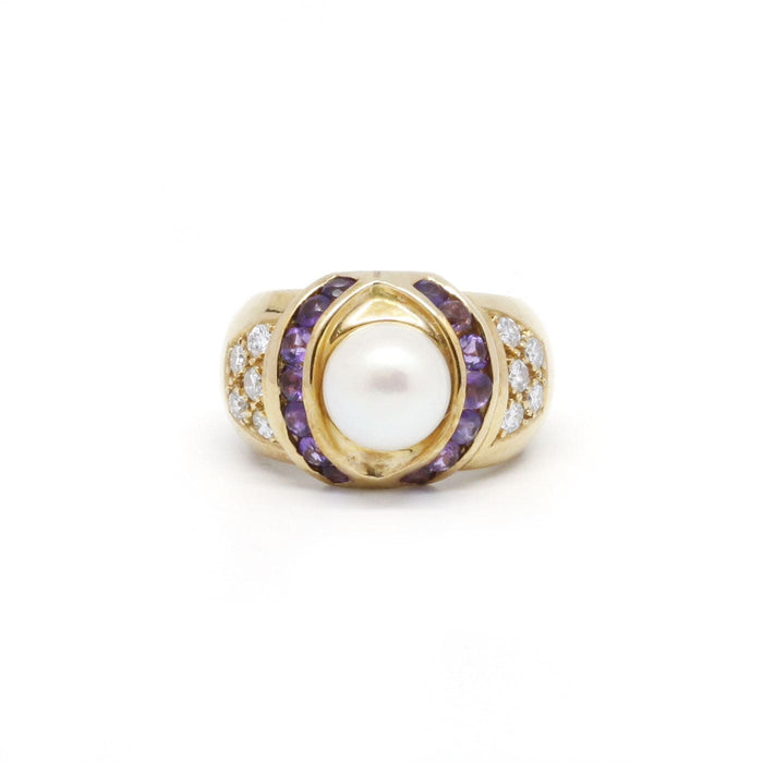 Bague 47 Bague or jaune perle améthystes et diamants 58 Facettes 230133R