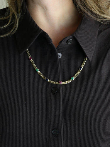 Collier Sautoir maille gourmette or jaune saphirs rubis emeraudes 58 Facettes 1211.7