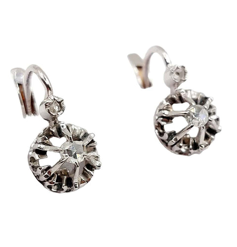 Dormeuses or blanc, diamants taille rose (circa 1900) 58 Facettes A05977