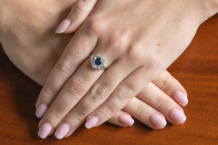 Bague Bague ancienne saphir et diamants en or blanc 18k 58 Facettes 11482