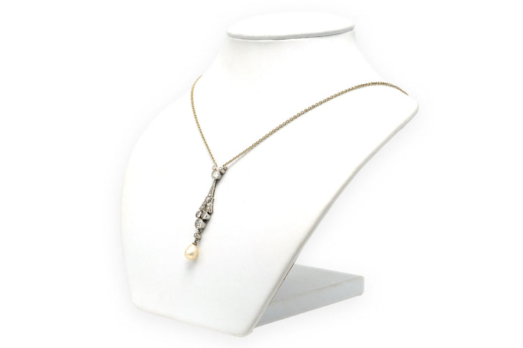 Collier Collier Art Déco en or blanc 18 carats, platine, perles et diamants old cut et "taille" 8/8 58 Facettes 22778