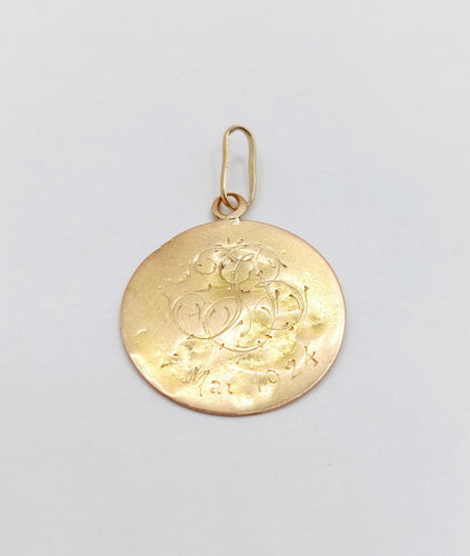 Pendentif Médaille antique or rose 18k angelot (circa 1924) 58 Facettes A06135