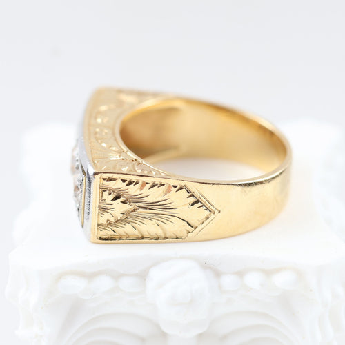 Vintage ring in yellow gold, platinum, old-cut diamonds 