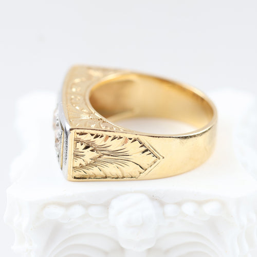 Vintage ring in yellow gold, platinum, old-cut diamonds 
