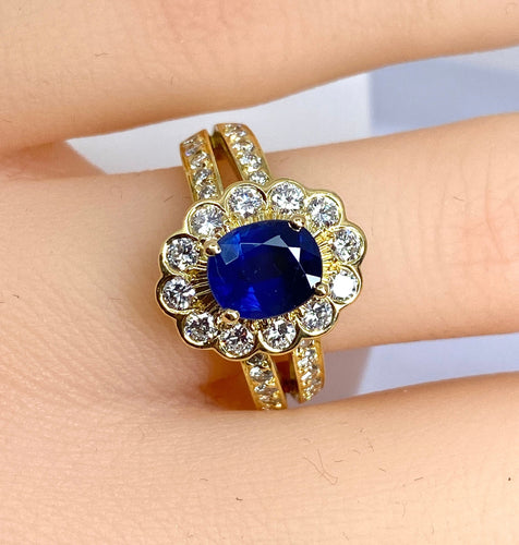 Bague 52 Bague marguerite en or jaune 18 carats, saphir et diamants 58 Facettes AB494