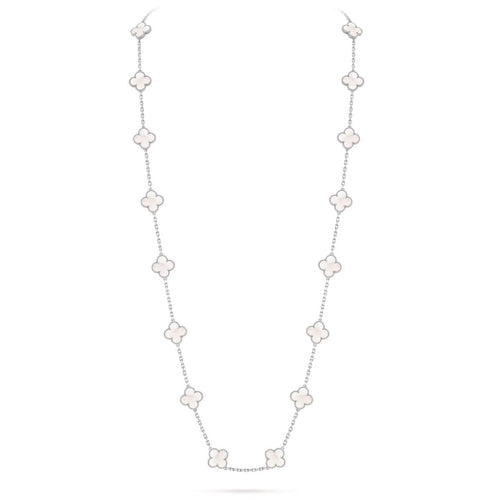 Collier Sautoir Van Cleef et Arpels Alhambra or blanc 750 et nacre 58 Facettes 1225