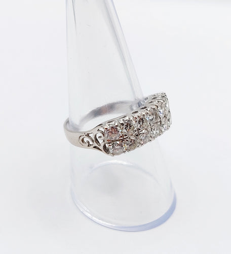 Bague 57.5 Bague jarretière vintage or blanc 18k et 1,40 carats de diamants en rivière 58 Facettes A06180