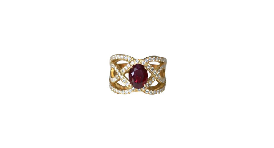 Bague 52.5 Bague Volutes or jaune, rubis et diamants 58 Facettes