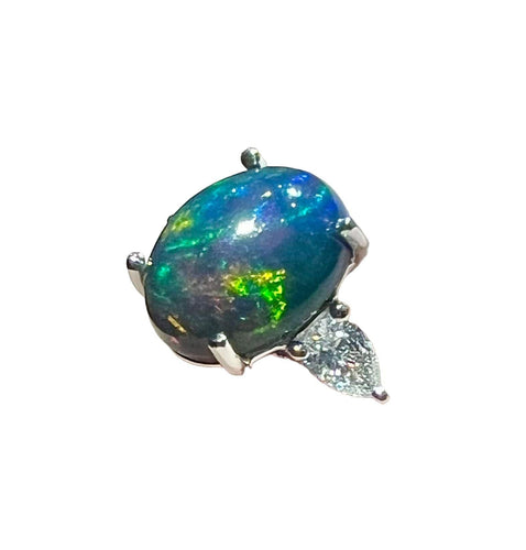 Bague 54 Bague Opale noire, diamant, or blanc 58 Facettes 7786 A