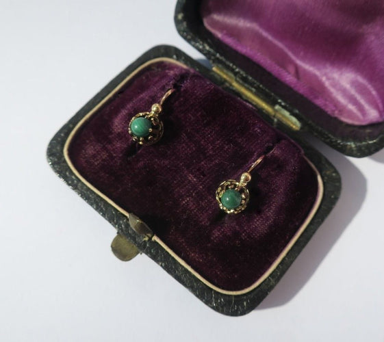 Boucles d'oreilles Boucles d’oreilles dormeuses anciennes or rose, malachite 58 Facettes