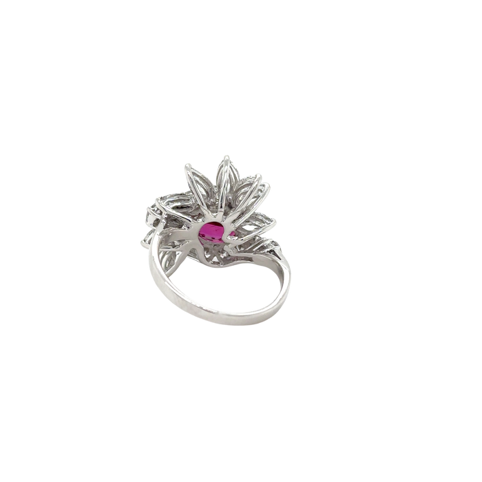 70s Cocktail Ring White Gold Ruby Diamonds