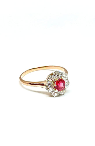 Bague Bague marguerite ancienne en or rose 18 carats ornée d’un saphir rose et diamants 58 Facettes