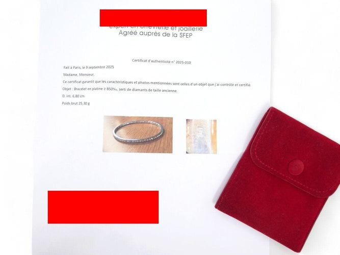 Bracelet bracelet jonc serti complet 78 diamants 3.8ct platine 850 25.3gr 58 Facettes 268460