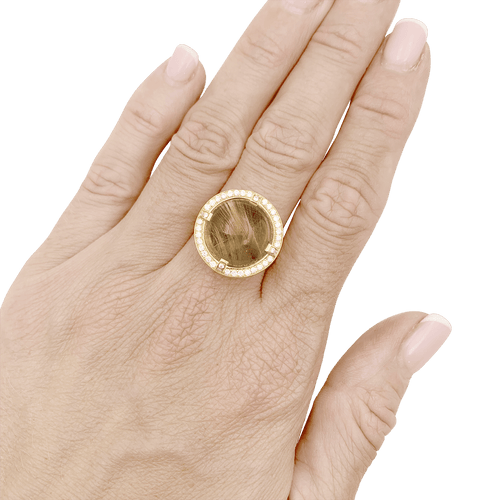 Bague 53 Bague CHAUMET, "Attrape Moi Si Tu M'aimes", "Galet", or jaune, diamants, quartz rutile. 58 Facettes 34773