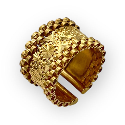 Bague 53 Bague or jaune anneau large à motif réglable 58 Facettes 149061006