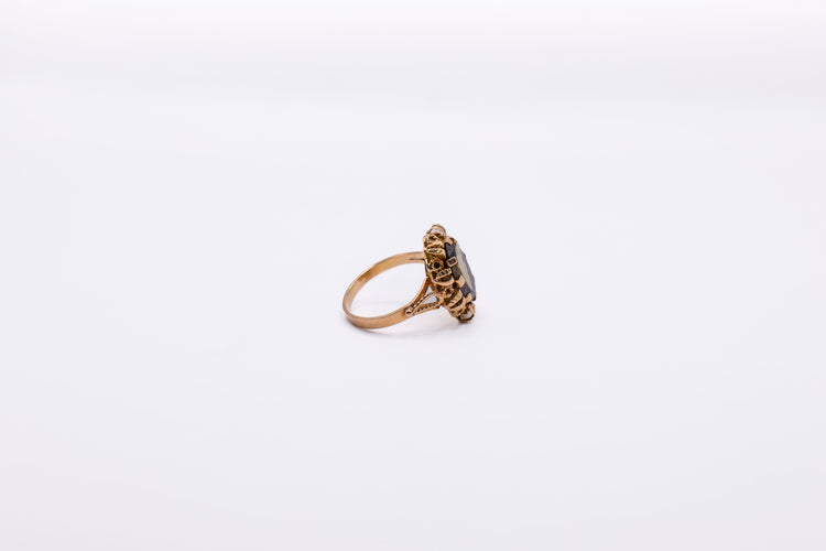 Bague 57 Bague vintage dentelle or jaune, Quartz fumé 58 Facettes 4651