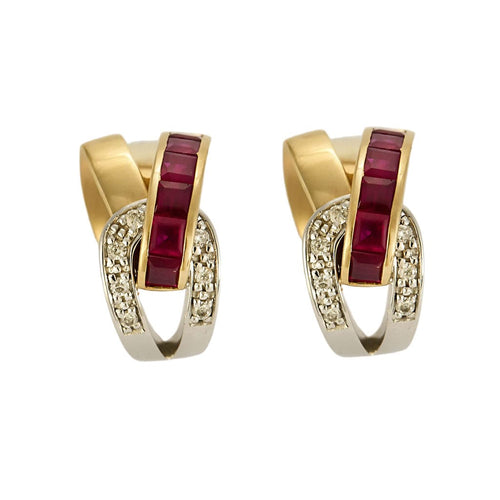 Boucles d'oreilles GUY LAROCHE - Boucles d'oreilles or jaune, or blanc, rubis et diamants 58 Facettes B240764
