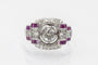 Bague 54 Bague Art Déco géométrique en or blanc 14k avec diamants et rubis 58 Facettes 11204