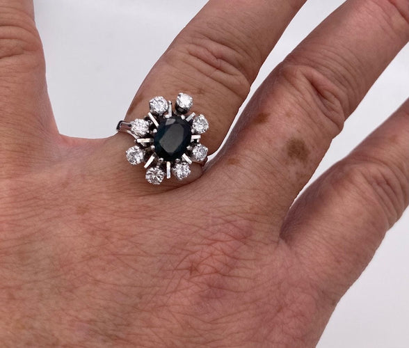 Bague 52 Bague or gris Marquise saphir & diamants 58 Facettes