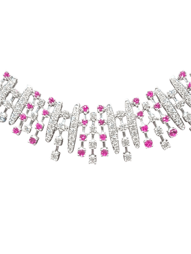 Collier Collier en or gris, rubis et diamants 58 Facettes 258918