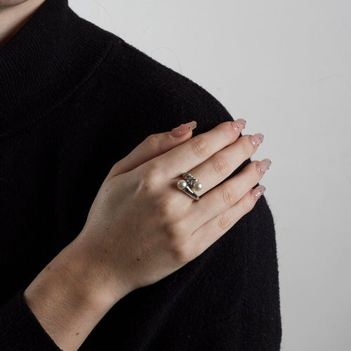 Bague 55 Bague Toi et Moi diamants et perles 58 Facettes 2547