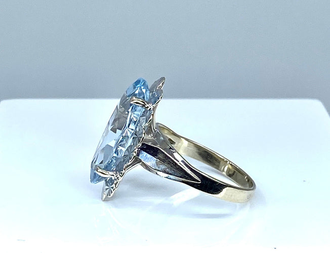 Bague 52 Bague en or blanc et aigue marine 58 Facettes AB319