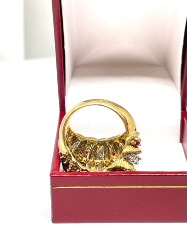 Bague 53 Bague en or jaune 18 carats sertie de rubis et diamants , taille 53 ajustable 58 Facettes