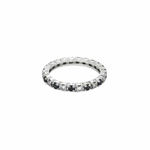 Bague 53 Alliance américaine or gris, diamants et saphirs 58 Facettes NAR0073