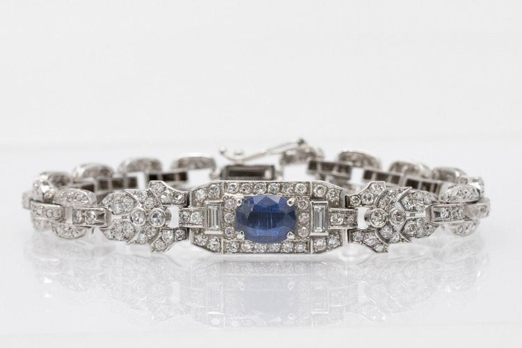 Bracelet Bracelet exclusif en or blanc avec saphir et diamants de style Art Déco 58 Facettes PPK03