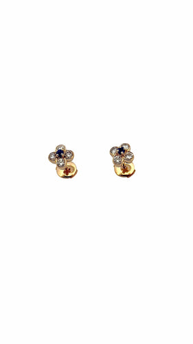 Boucles d'oreilles Boucles d’oreilles trèfles en or jaune diamants et saphirs 58 Facettes