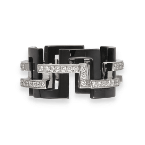 Bague 50 Bague Mellerio Graphic GM en or gris 18K et ceramique - Taille 50 58 Facettes FB07050