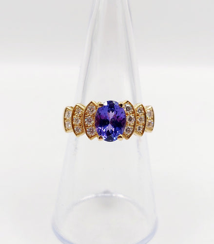 Bague 52 Bague jonc vintage en or 18k tanzanite 1,10 ct et diamants 58 Facettes B01020