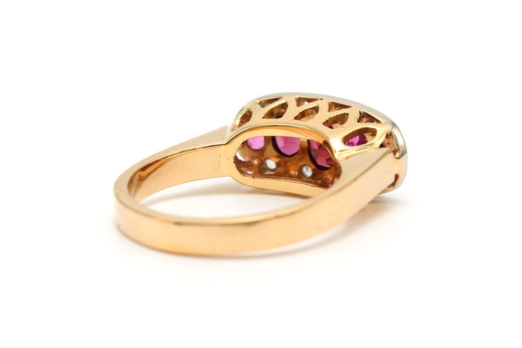 Bague 56 Bague Art Déco or jaune sertie de rubis et de diamants 58 Facettes 22751