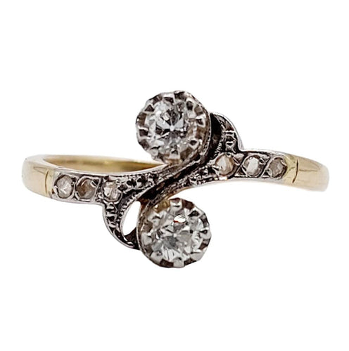 Bague 54 Bague toi et moi antique or jaune, platine et diamant 58 Facettes A05710