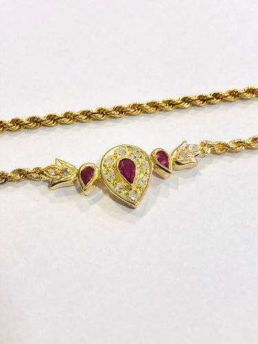 Collier Collier or jaune, rubis et diamants maille corde 58 Facettes