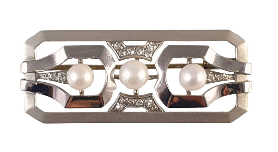 Broche Broche barette or blanc Art Déco diamants et perles 58 Facettes C 295