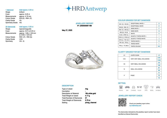 Bague 59 Bague italienne or blanc et diamants - HRD Certifiée 58 Facettes