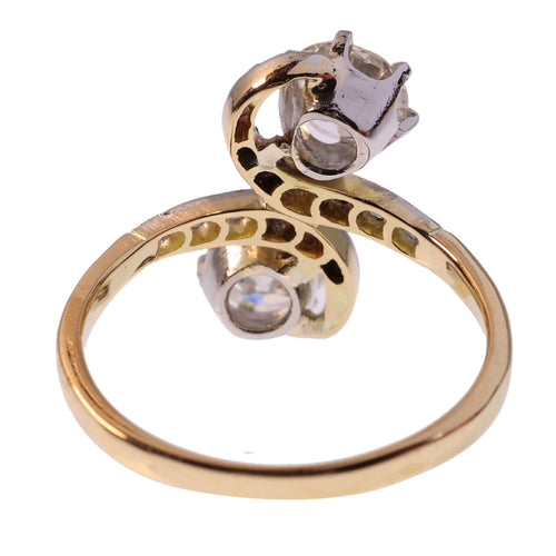 Bague 59 Romantic Antique Belle Époque Toi et Moi Ring with Diamonds and Rose-Cut Accents 58 Facettes 24263-0300