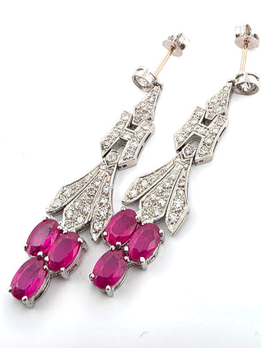 Boucles d'oreilles Superbes boucles d'oreilles en platine massif avec rubis et diamants 58 Facettes