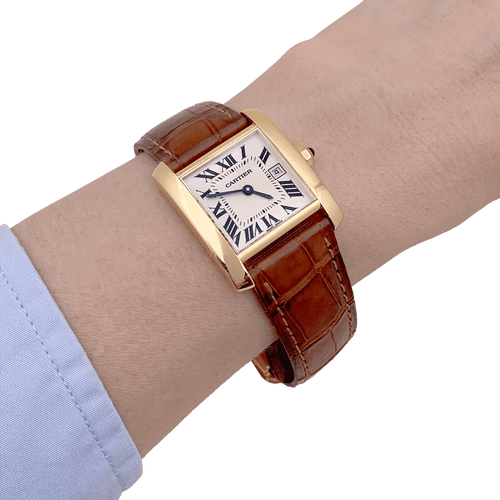 Montre Montre Cartier, "Tank Française", or jaune, cuir. 58 Facettes 34541